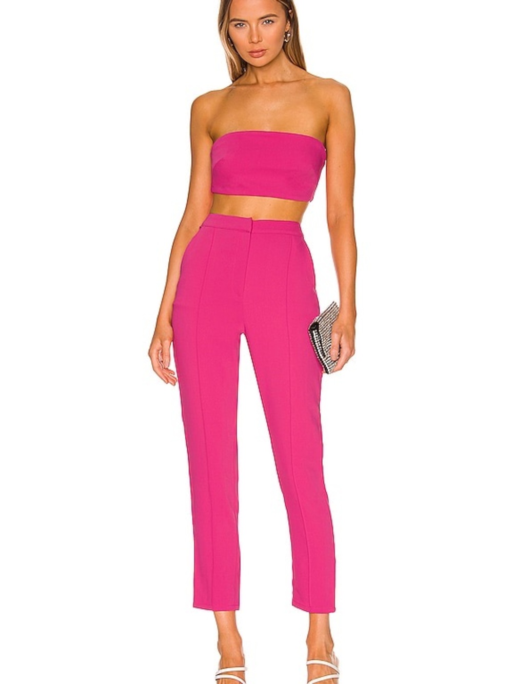 superdown High-Waist Cropped Tailored Pants & top in Hot Pink